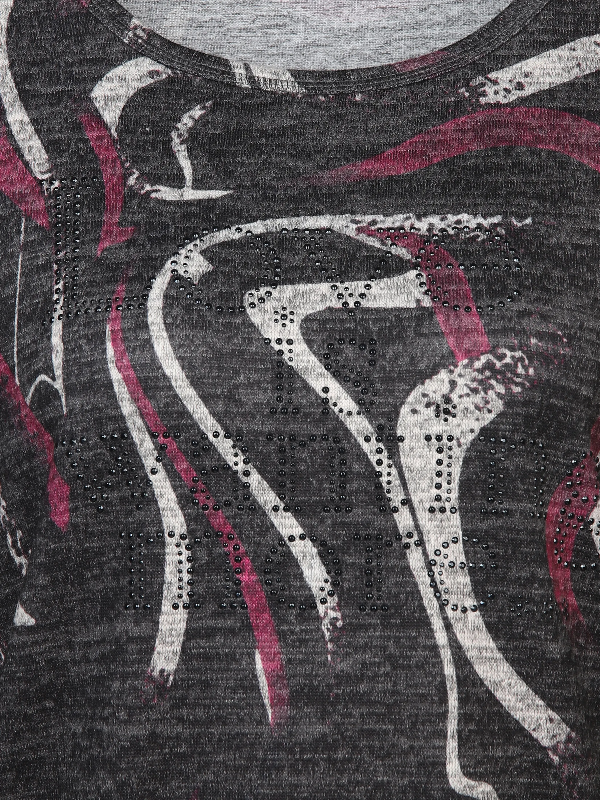 Damen Print Flauschshirt mit Strasssteinchen