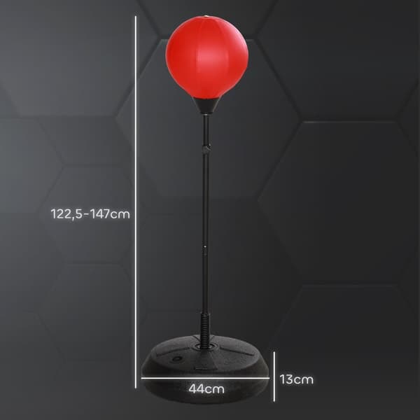 Bokseball for barn boksestativ med boksehansker, 122,5-147 cm høydejusterbart boksesett med stativ for gutter og jenter, stål, rød
