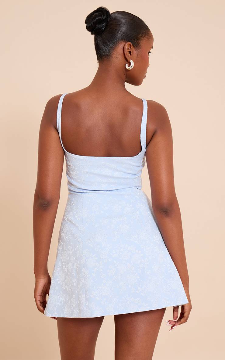 Bleu Pâle Robe Droite Jacquard À Décolleté Plongeant Avec Fermeture À Agrafes
