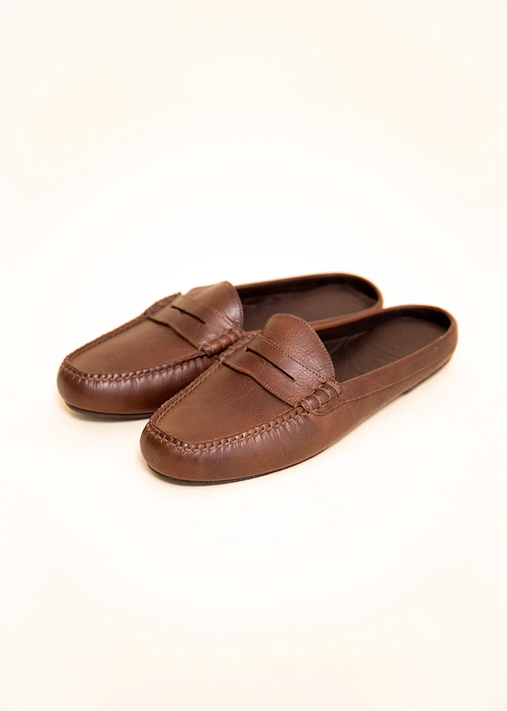 MULE SLIPPERS CUIR MARRON