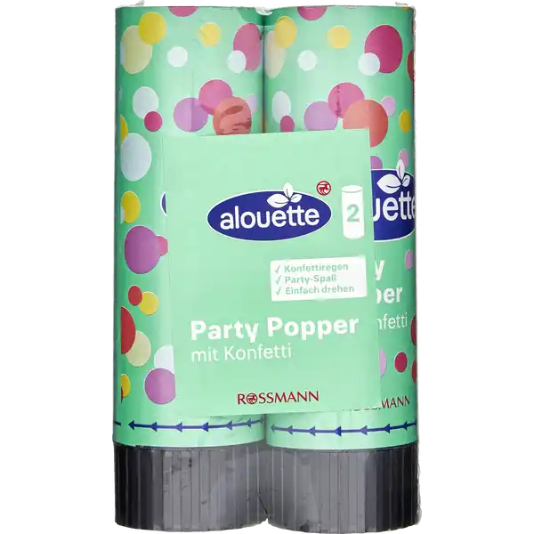 Party Popper mit Konfetti, 2 Stück, farblich sortiert