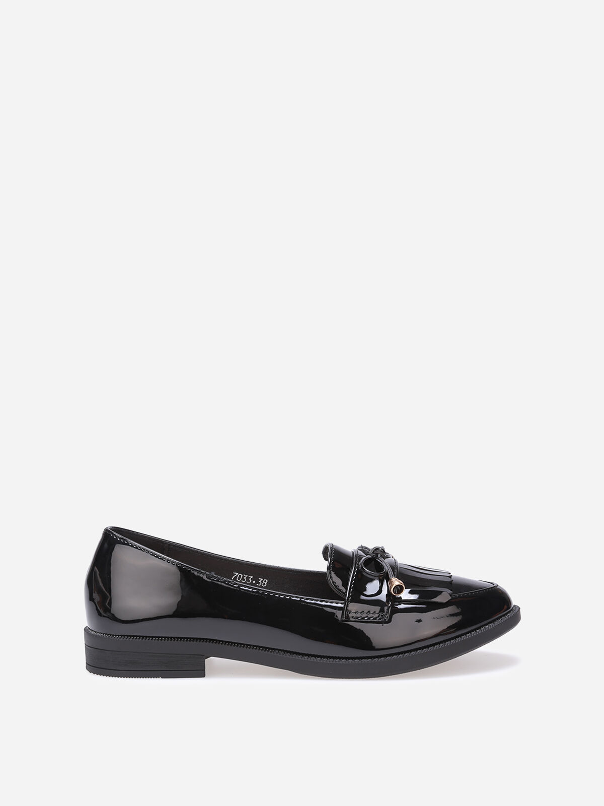 Mocassins slippers vernis à frange et noeud- Noir