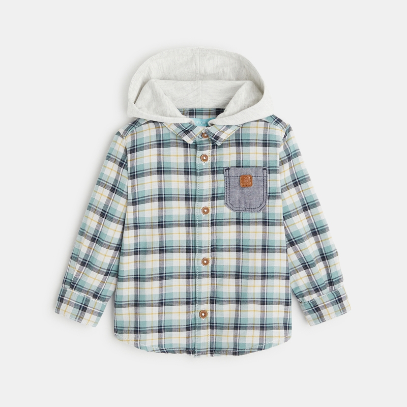 Chemise à carreaux à capuche verte bébé garçon