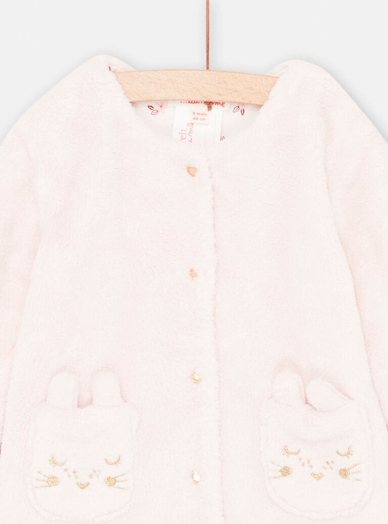 Cardigan rose dragée en soft boa réversible bébé fille