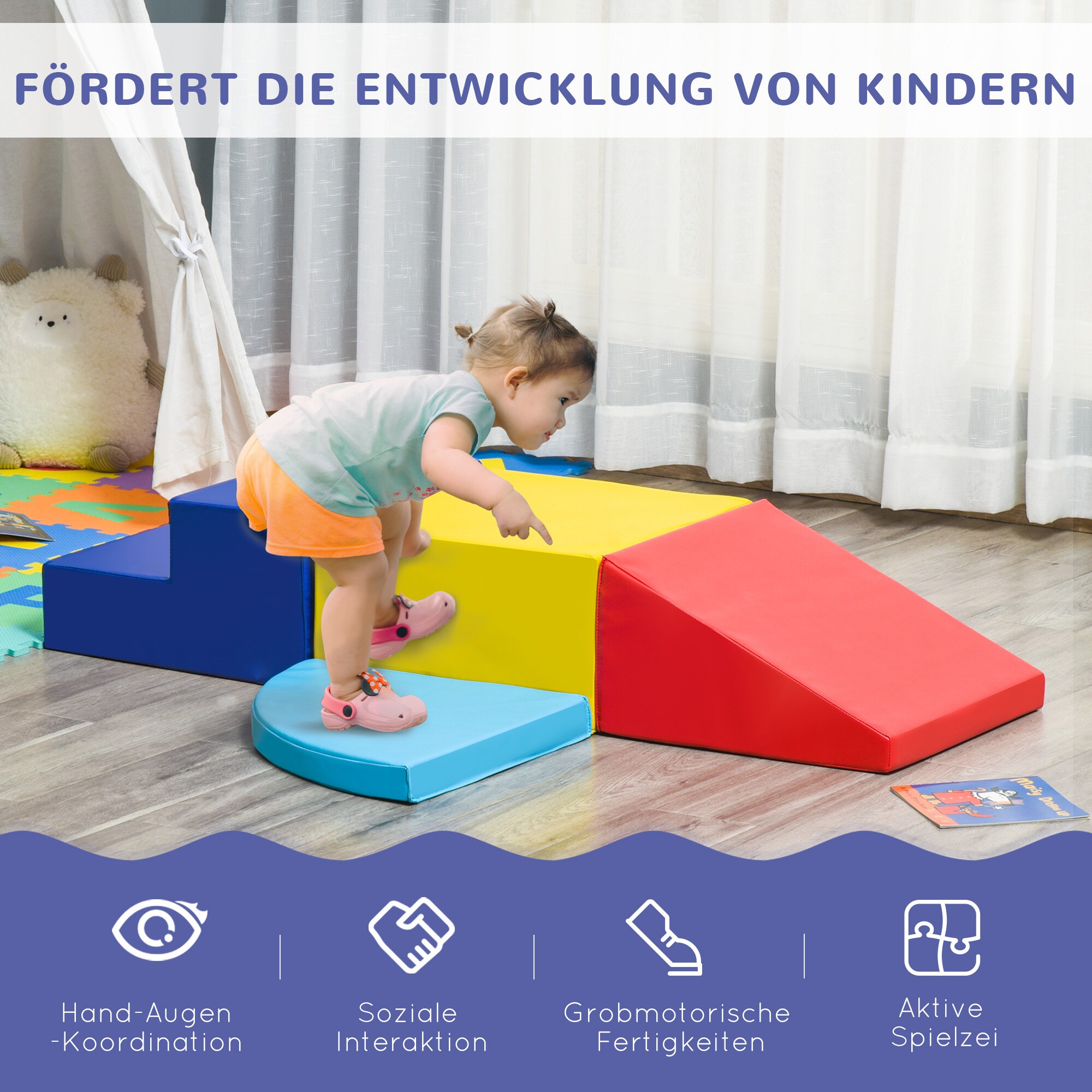 HOMCOM Softbausteine Bausteine 4 TLG Schaumstoffbausteine bunt 45 x 45 x 25 cm (LxBxH)