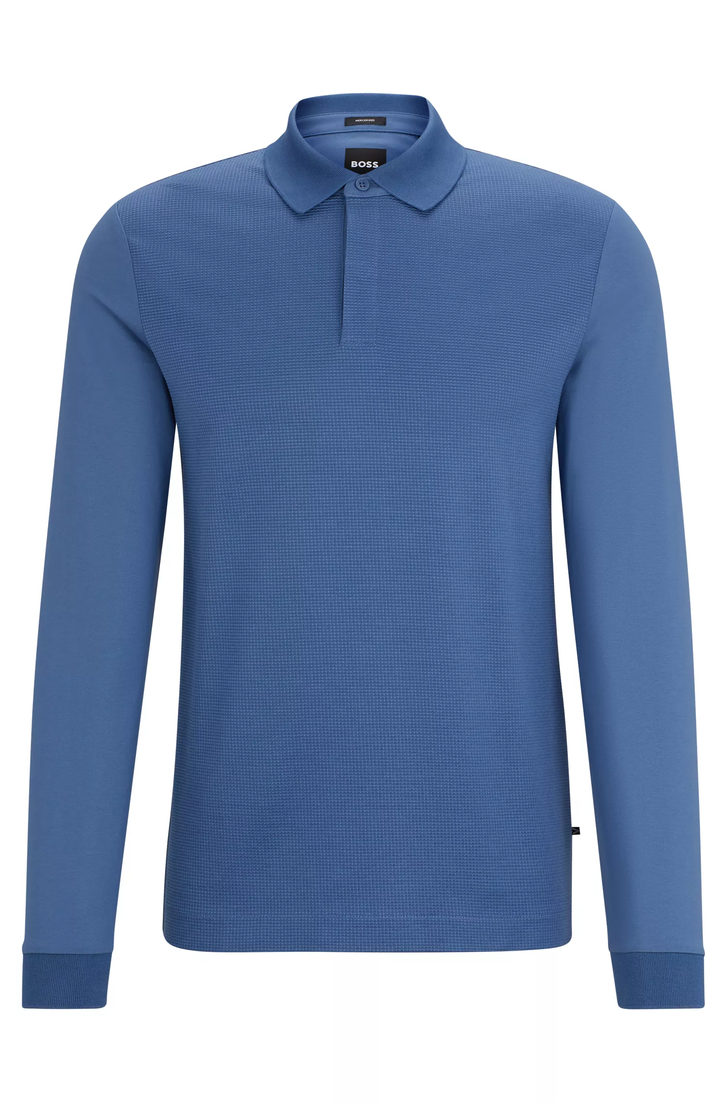 Camisa polo BOSS preta em mistura de algodão, corte slim e acabamento mercerizado.