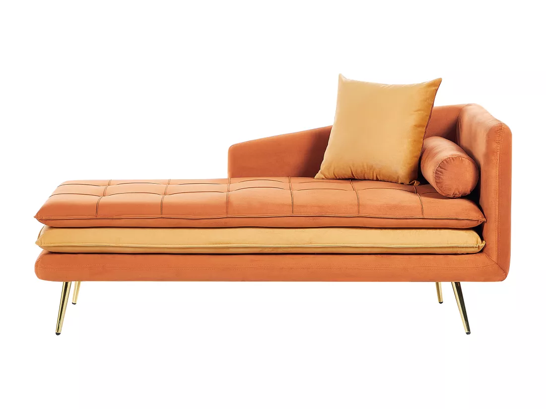 Chaise longue côté droit en velours orange GONESSE