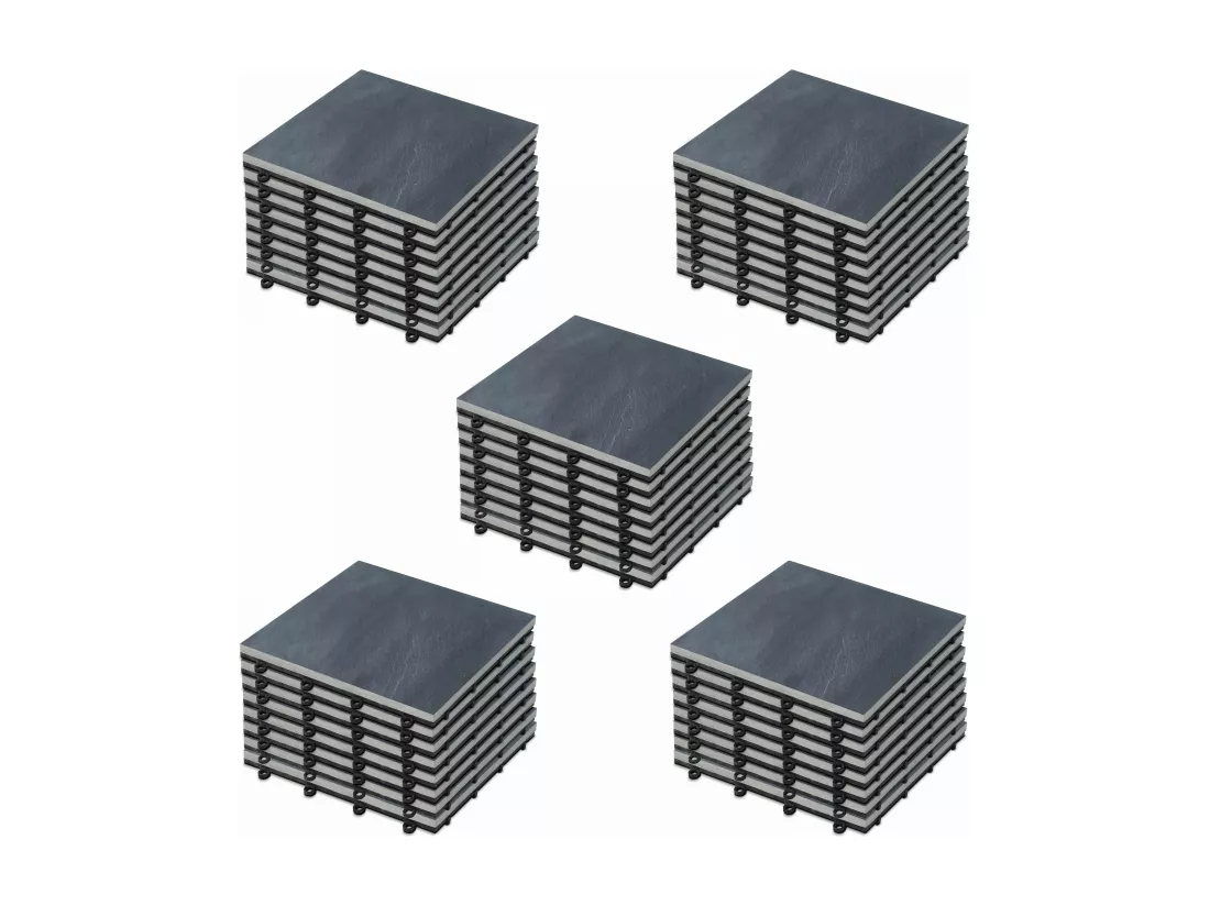 Lot de 40 dalles clipsables en pierre naturelle noir