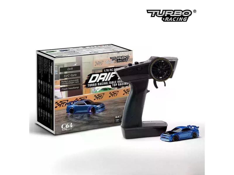 Turbo Racing Micro Drift C64, Blau RTR, 1:76 Vollwertiges RC-Auto im micro Format
