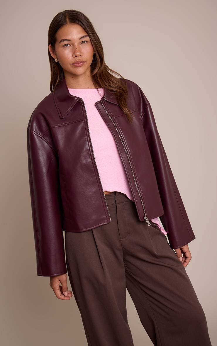 Rouge Bordeaux Veste En Synthétiquecuir Avec Fermeture Éclair