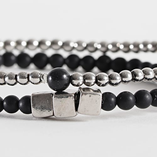 Lot De 2 Bracelets IC476 Noir Argenté