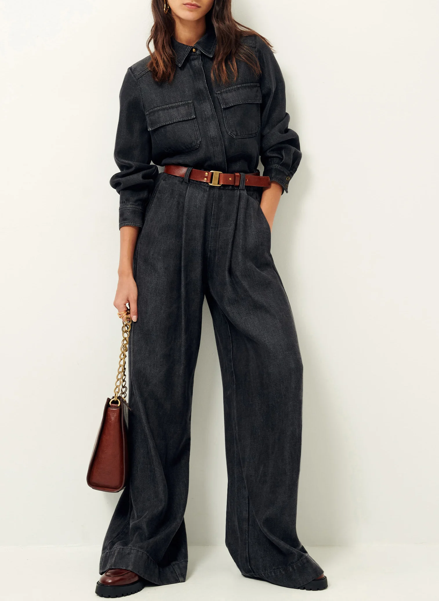 GUGGEN - Veste col classique effet jean | Noir