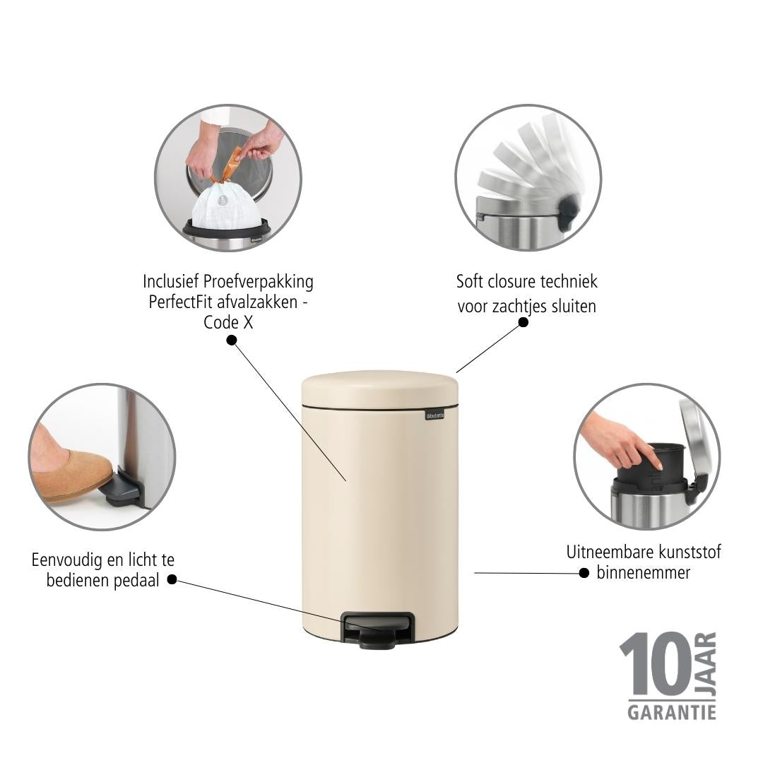 Brabantia NewIcon Pedaalemmer 12 L - Soft Beige