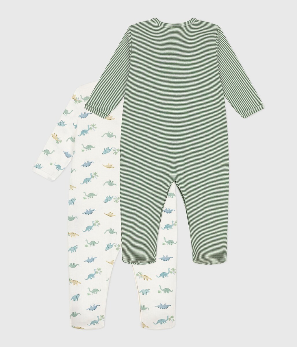 PETIT BATEAU<br>Conjunto de 2 pijamas com estampa de dinossauro e listras