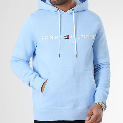 Sweat Capuche Tommy Logo 1599 Bleu Clair