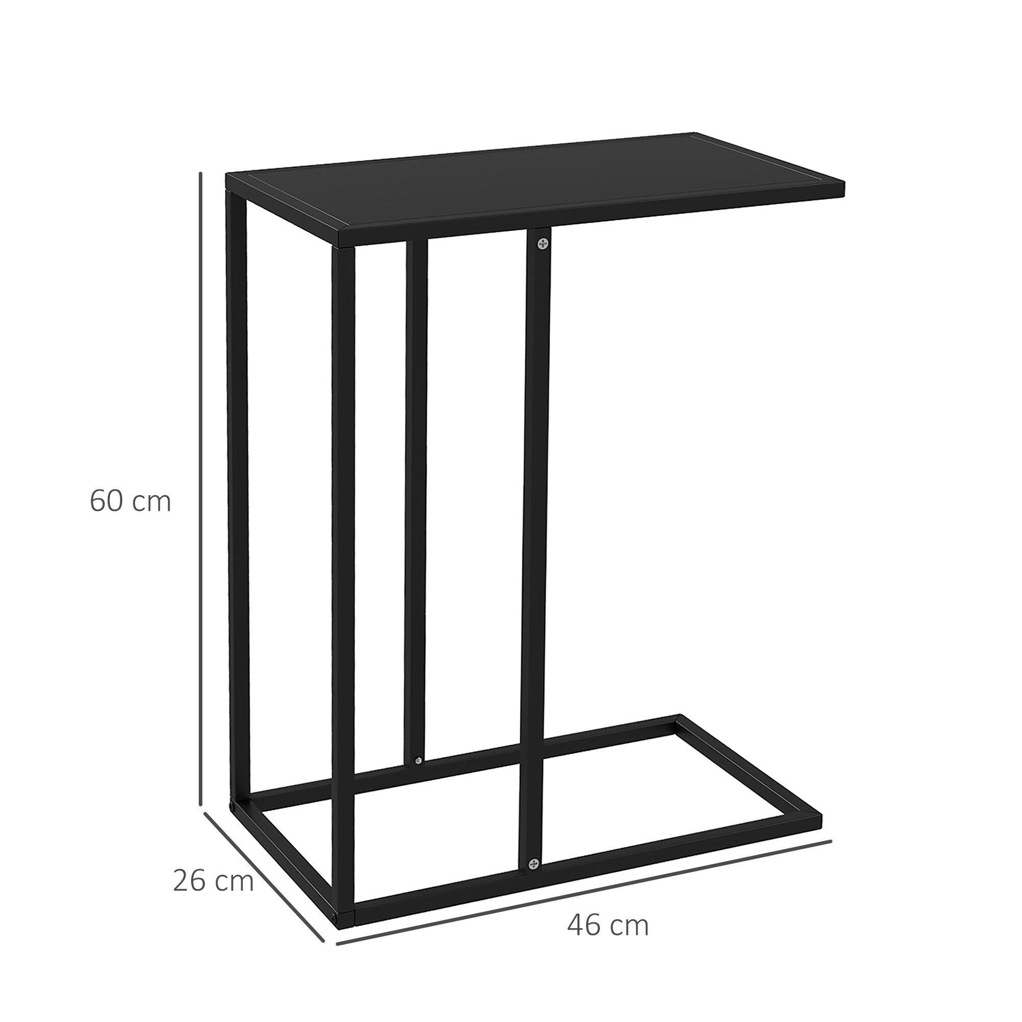 HOMCOM Beistelltisch mit rutschfesten Fußkappen schwarz 46L x 26B x 60H cm