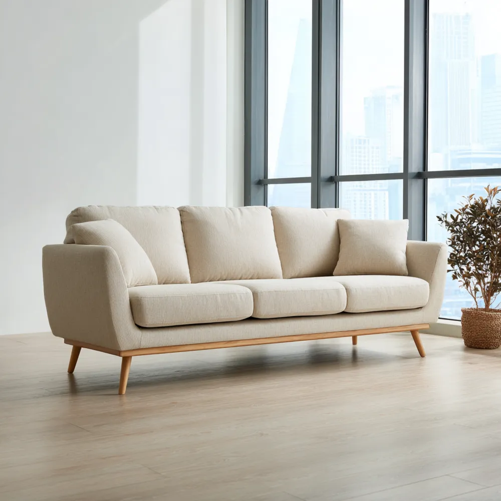 3-Sitzer-Sofa Stoffpolster 200x85x90 cm – Creme – Skandinavisches Desi