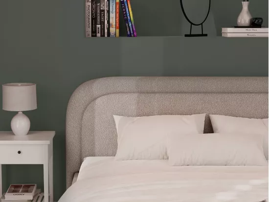 Lit coffre 160 x 200 cm - Tissu bouclette - Beige + Matelas - FIREZA