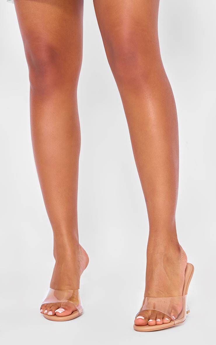 Transparent Mules À Talon Haut Bout Rond En SYNTHÉTIQUE Coupe Large