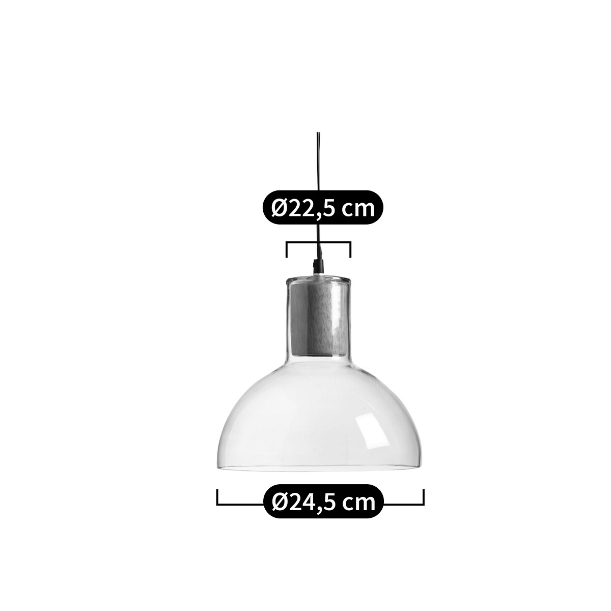 LA REDOUTE INTERIEURS<br>Candeeiro suspenso em vidro e madeira Ø24,5 cm, Lizia
