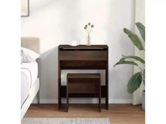 Coiffeuse et tabouret chêne marron 60x40x113,5 cm