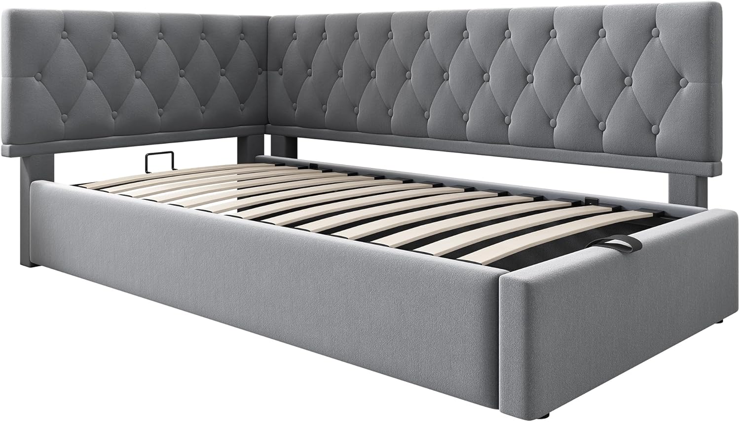 Polsterbett 90x190 cm, Einzelbett Tagesbett mit Hydraulischer Stauraum, Stauraumbett Kinderbett Jugendbett Daybett Gästebett Schlafsofa Bettgestell mit Lattenrost aus Holz, Ohne Matratze, Samt, Grau