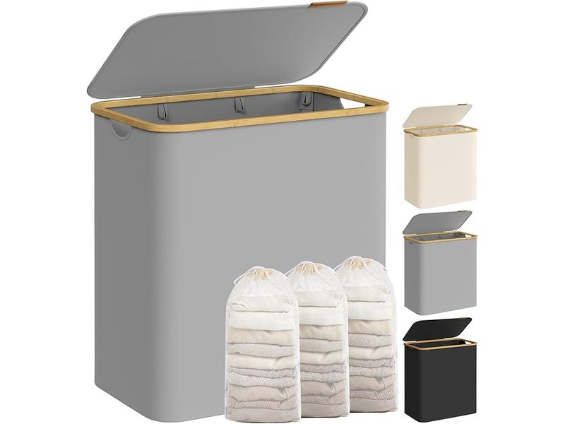 Songmics Wäschekorb  130 l, Grau Wäschesammler