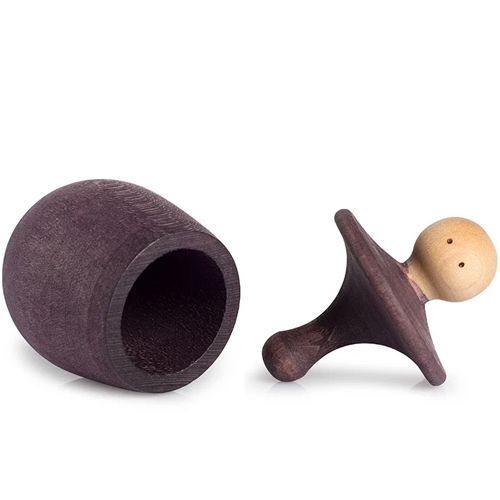 Grapat houten poppetje in bakje - violet