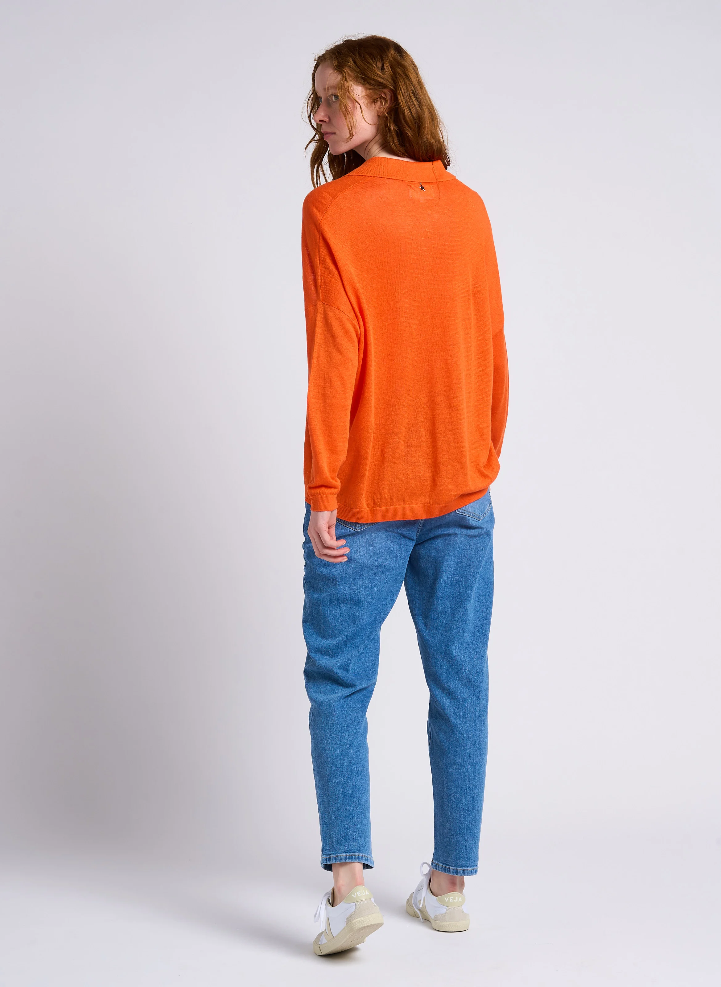 Jean mom-fit délavé taille haute en coton | Bleu