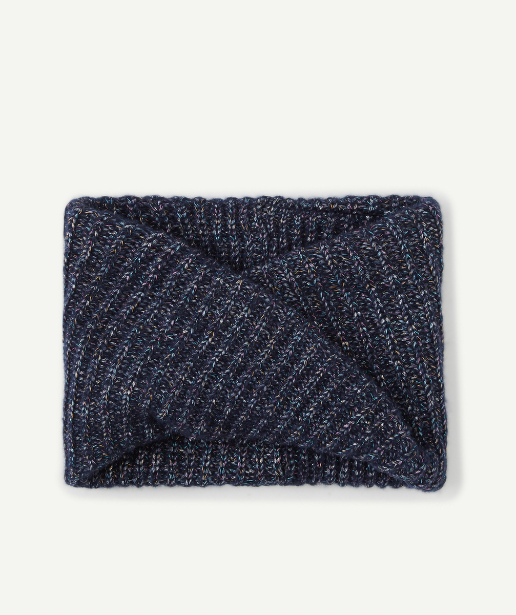 SNOOD TRICOT FILLE EN FIBRES RECYCLÉES BLEU MARINE ET PAILLETÉ