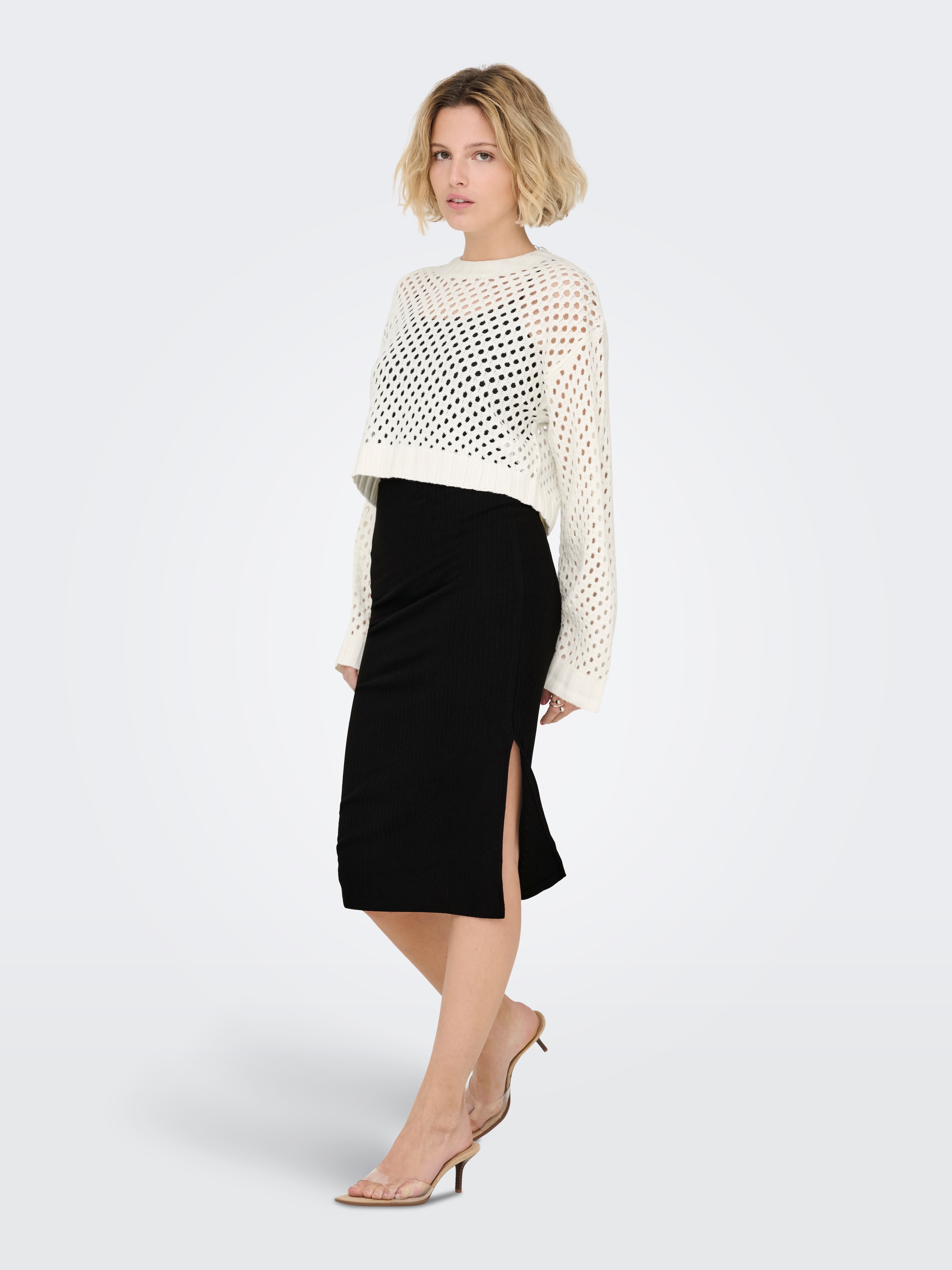 ONLY Jerseyrock »ONLEMMA – Bleistiftrock mit Stretch und Seitenschlitz«, regular fit, casual, Jersey, Materialmix