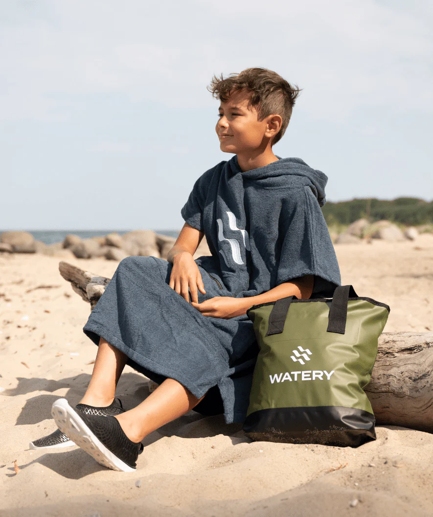 Watery badeponcho til junior - Bomuld - Grå