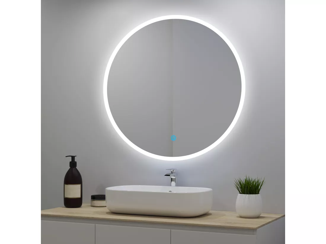 Miroir lumineux rond 80cm avec 3 Couleurs + Dimmable + Anti-buée, Mural Miroir salle de bain