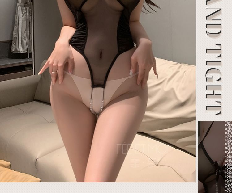 Femmu - Lingerie bodysuit van pure mesh zonder kruis