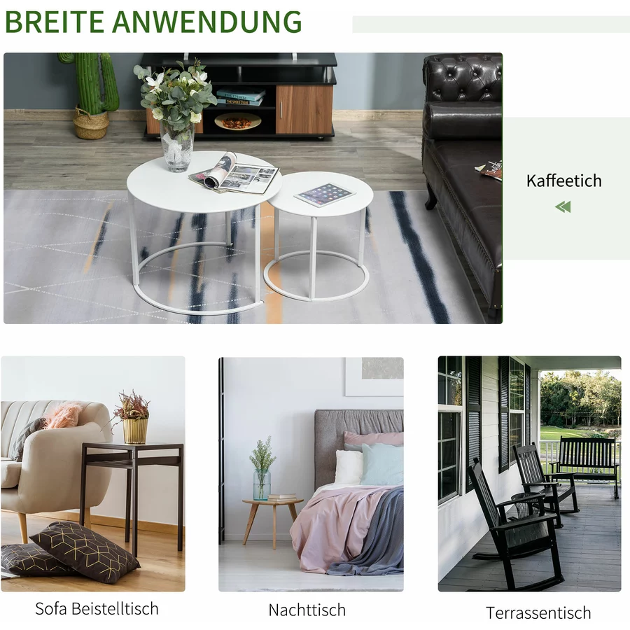 Outsunny Gartentisch 2er Set weiß