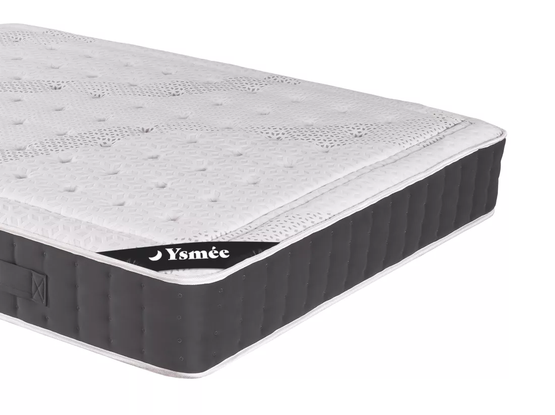 Ensemble 160 x 200 cm sommier coffre blanc + matelas hybride ressorts ensachés accueil mémoire de forme ép.27cm - ATLANTIDE de YSMÉE