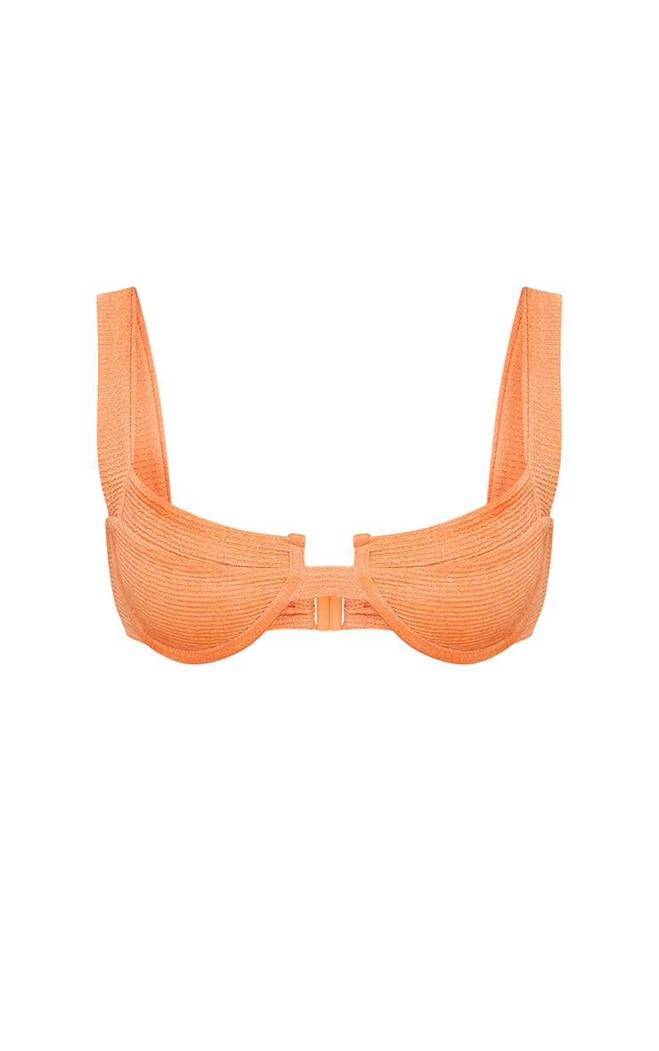 Corail Haut De Bikini Mini À Encolure Carrée Avec Armatures Et Effet Crinkle