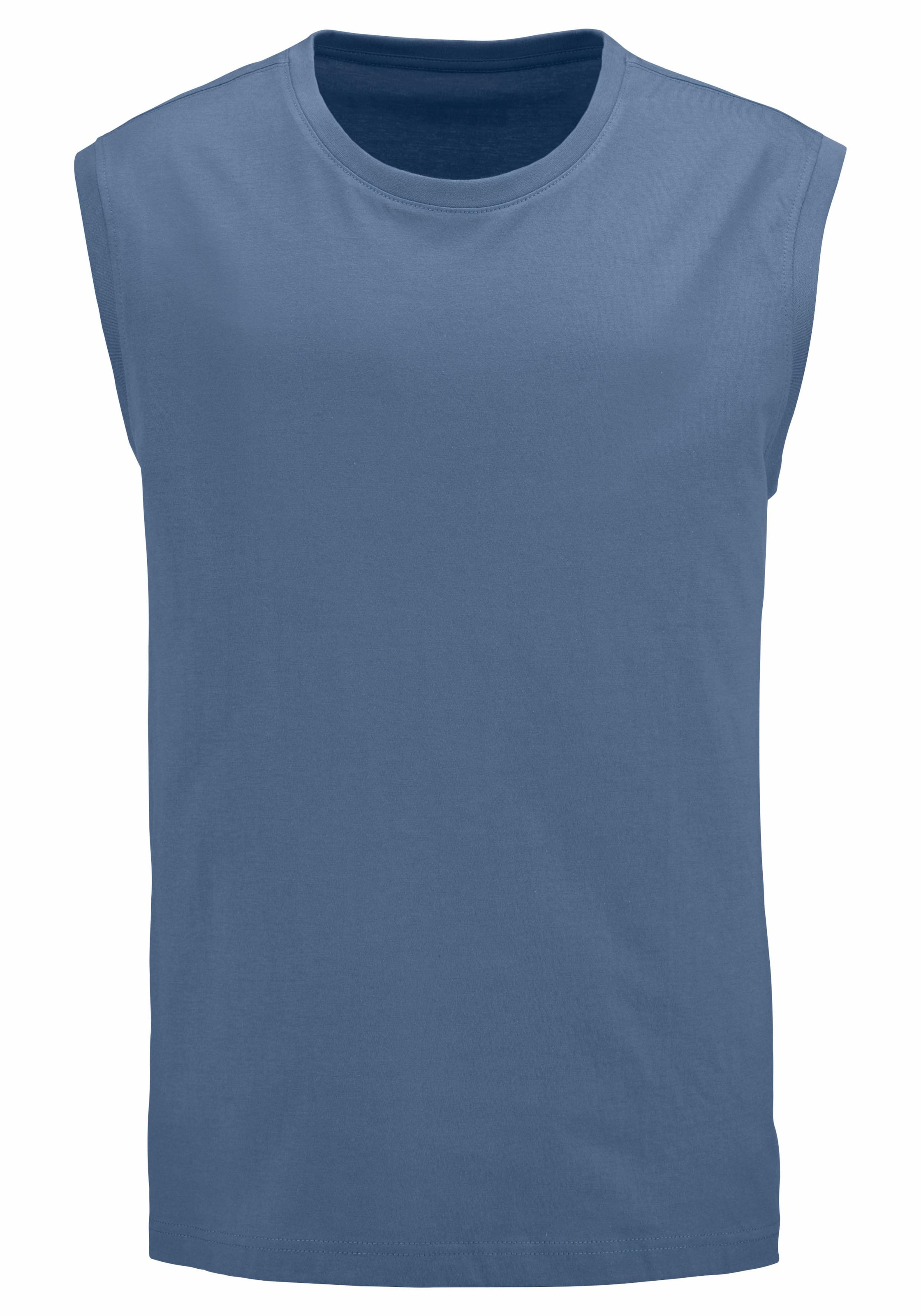 Man's World Muscleshirt, 3 Stk. ärmellos,  Basic-Stil,  unifarben,  Rundhalsausschnitt