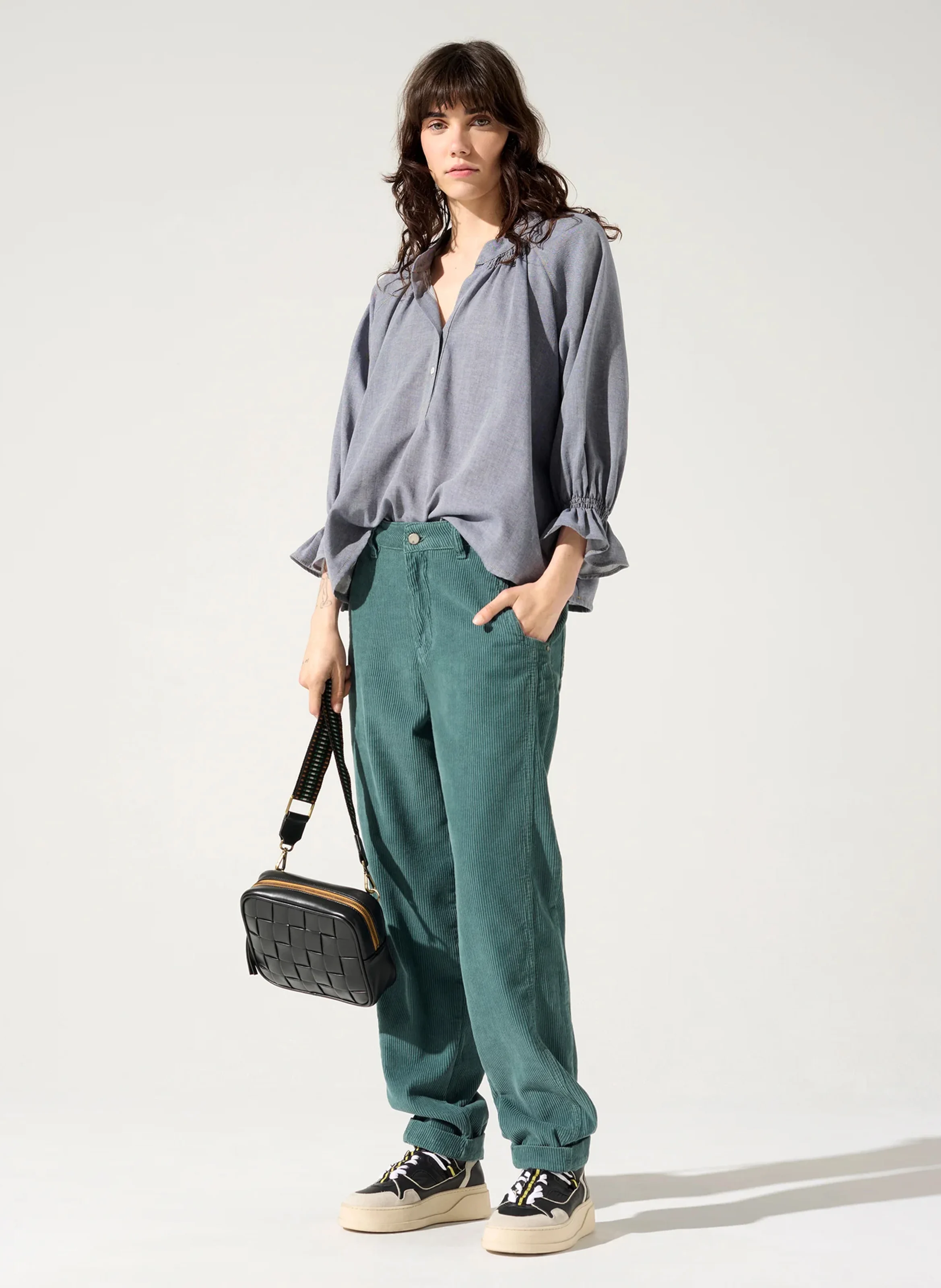EVA - Blouse col rond en coton | Bleu