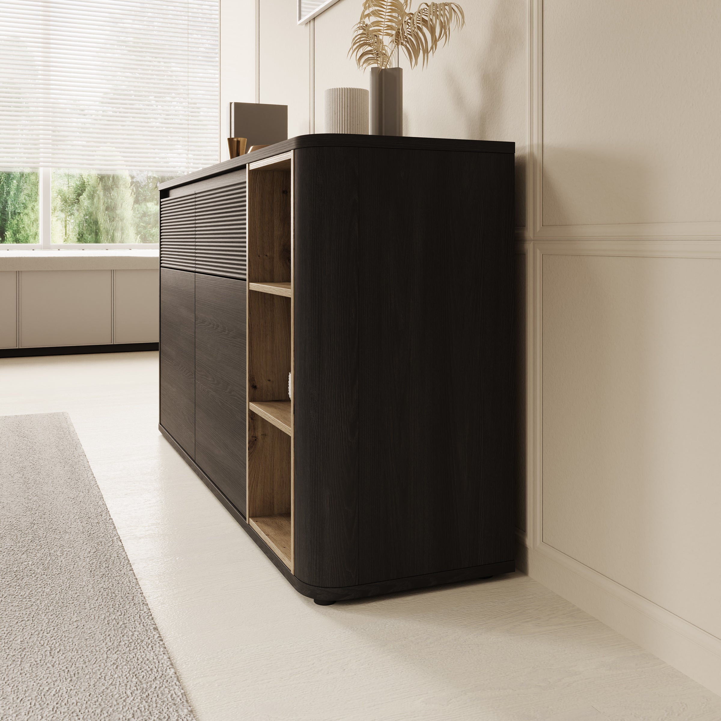 Meubella - Bijou - Dressoir - Zwart - 160x41x83 cm