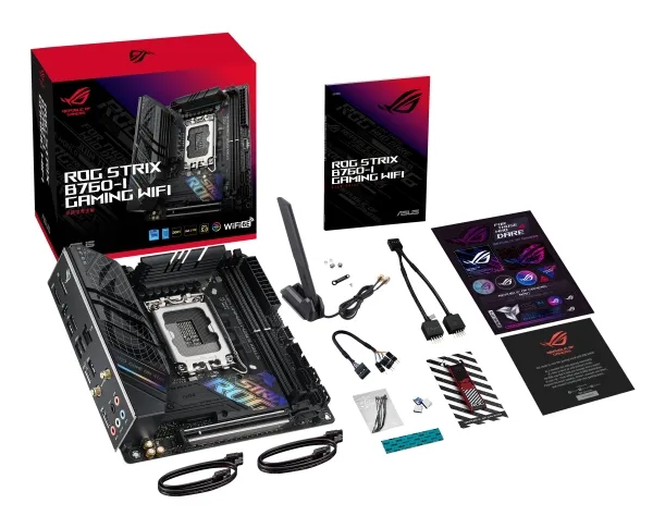 ASUS ROG STRIX B760-I GAMING WIFI - Bundkort - mini ITX - LGA1700 sokkel - B760 Chipset - USB 3.2 Gen 1, USB-C 3.2 Gen 1, USB-C 3.2 Gen 2x2, USB-C 3.2 Gen2 - 2.5 Gigabit LAN, Wi-Fi 6E, Bluetooth - onboard grafik (CPU påkrævet) - HD Audio (8-kanaler)