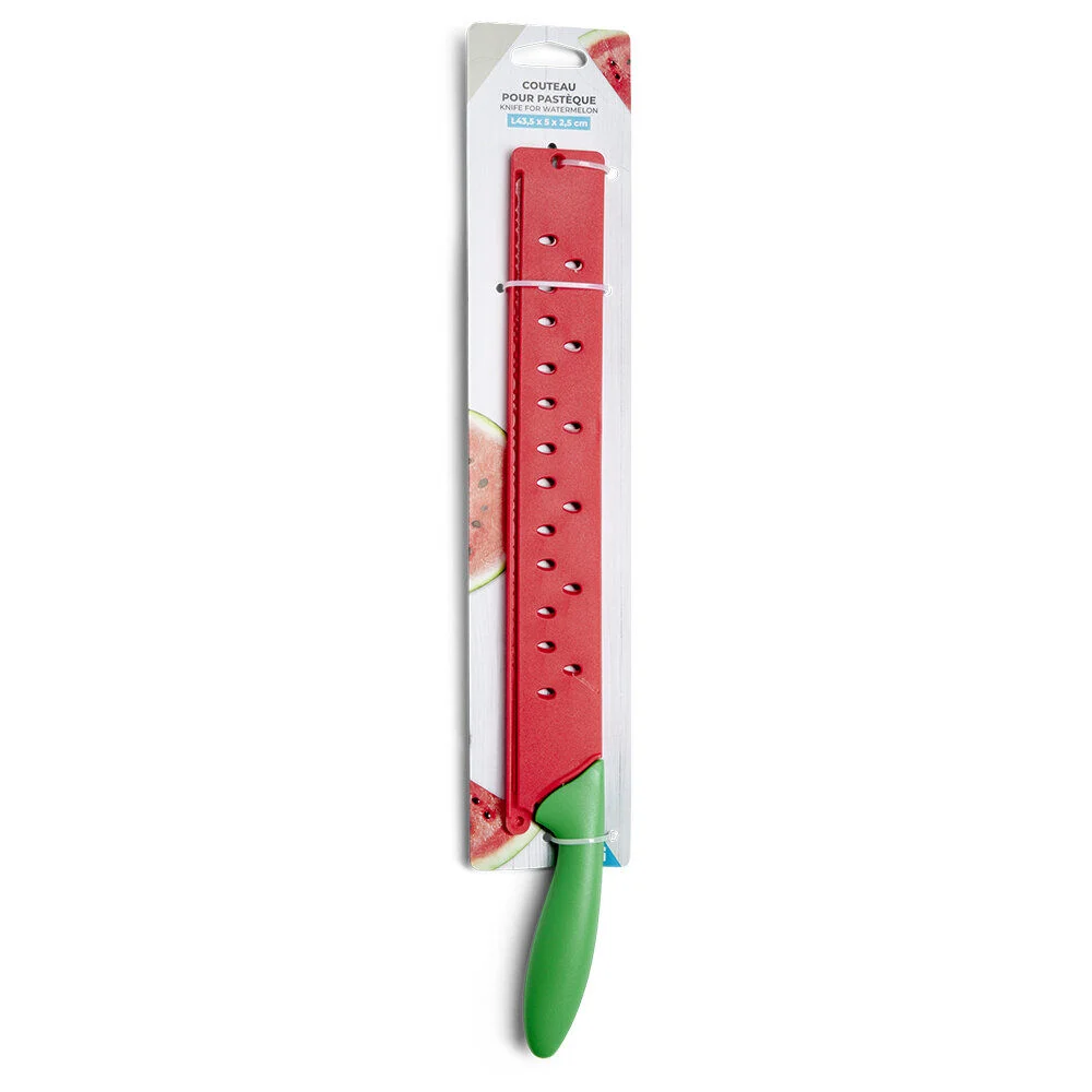 Couteau pour pastèque métal rouge et ABS vert L43,5x5x2,5cm