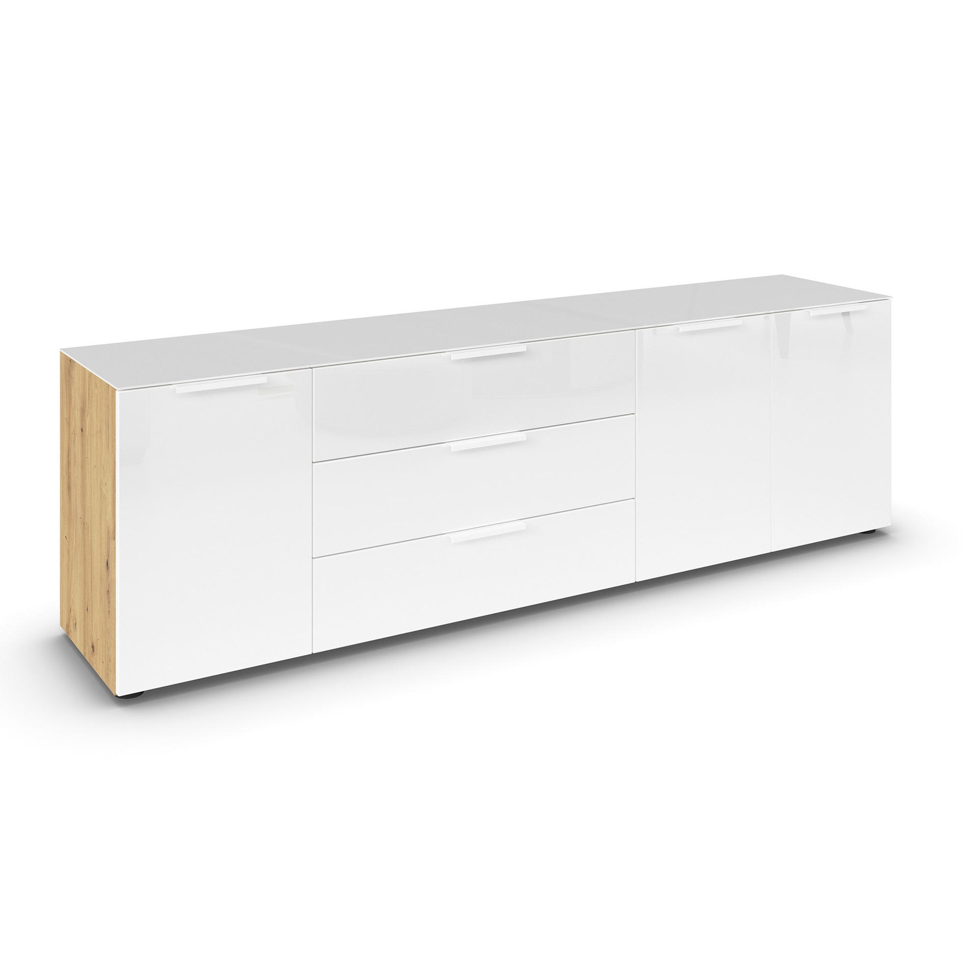 Lowboard - Artisan Eiche - weiß - Glasfront - 199 cm