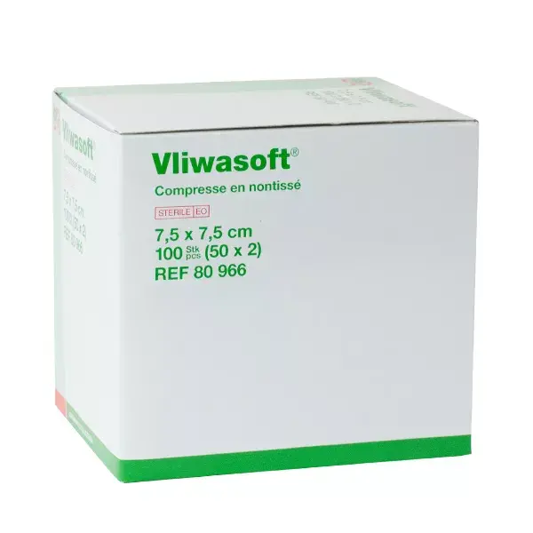 Compressas de tecido não tecido L&R Vliwasoft 30g S-2 7,5cm x 7,5cm Caixa com 50 unidades Estéreis