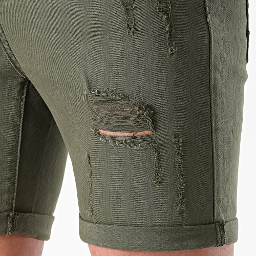 Short Jean Avec Dechirures B156PE21 Vert Kaki