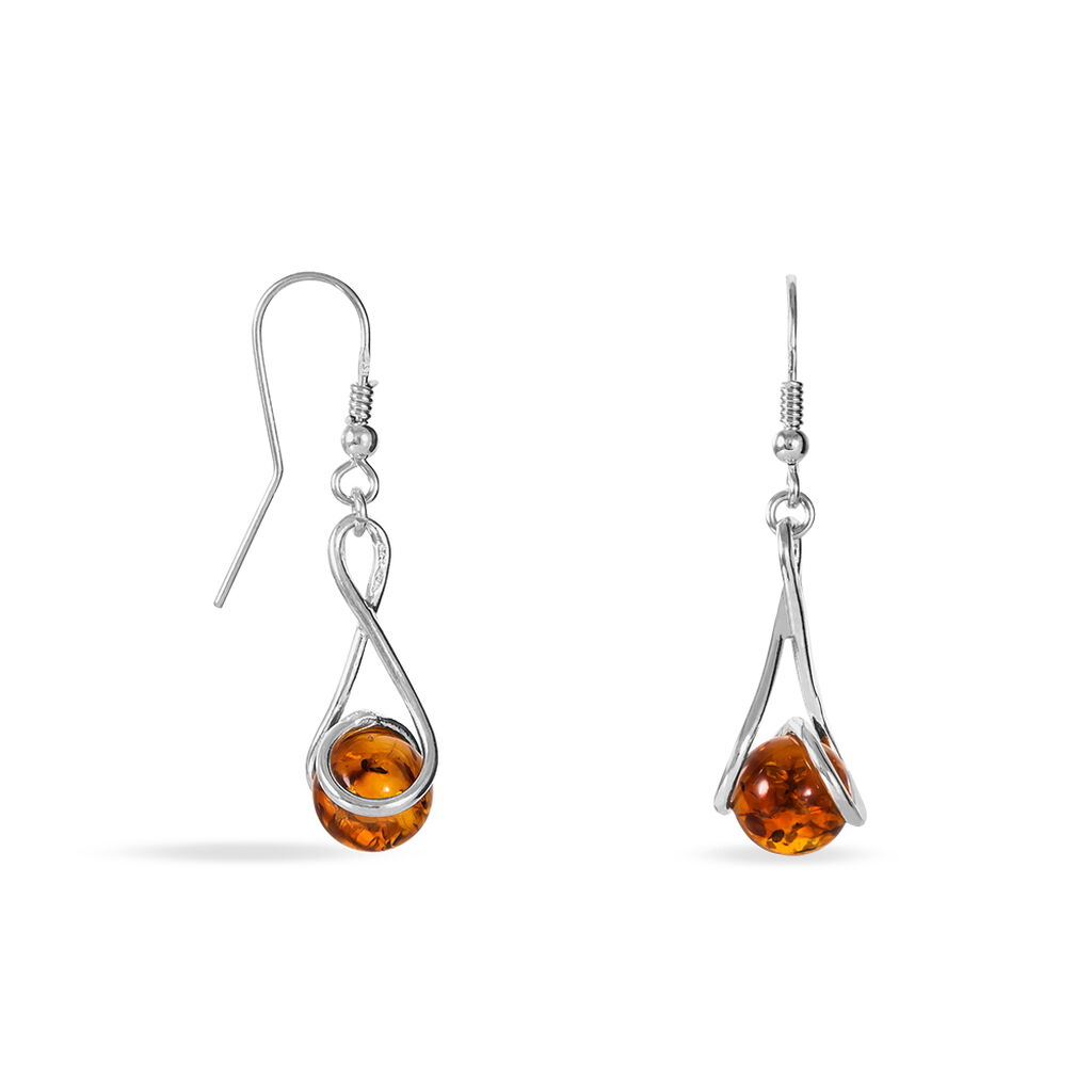 Boucles D'oreilles Pendantes Argent Blanc Simona Ambre