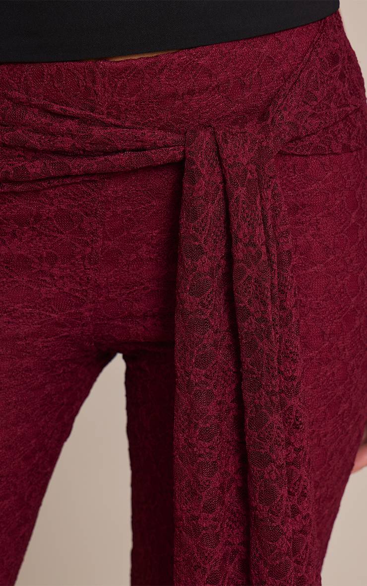 Prune Pantacourt Taille Enveloppante À Détail En Dentelle Texturée