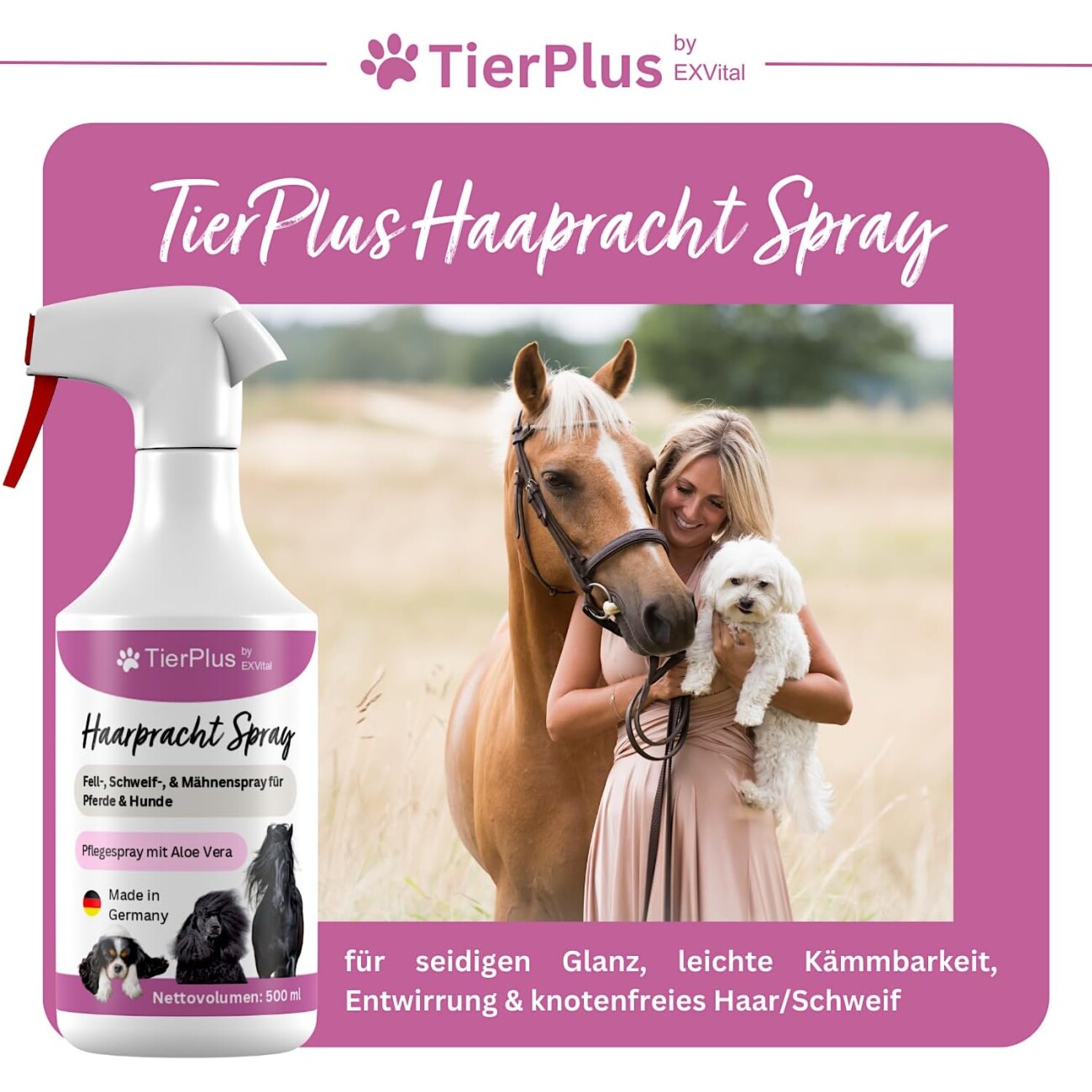 TierPlus ® Haarpracht Fell-, Schweif-, & Mähnenspray für Hund & Pferd, 500ml