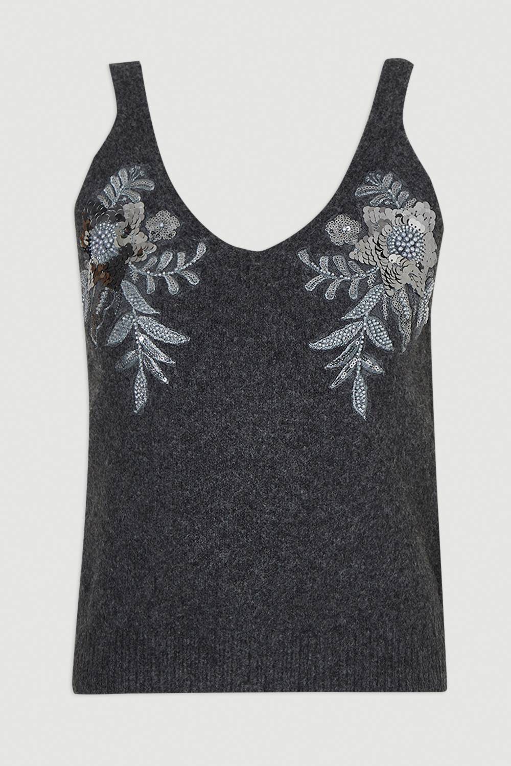KarenMillen Caraco Douillet en Mélange de Laine avec Broderies Florales Archive
