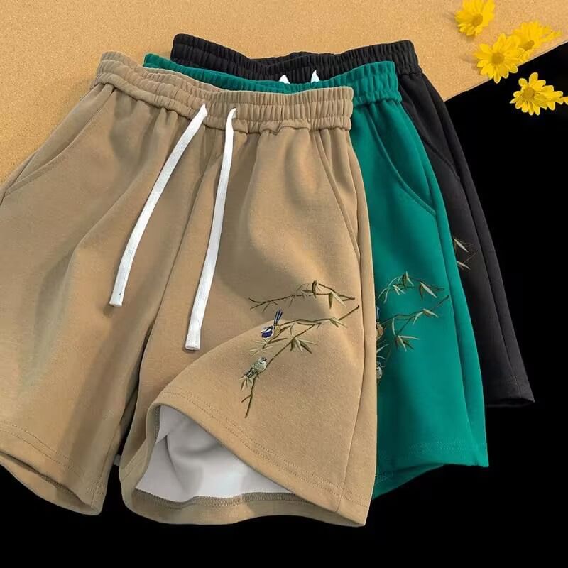 Cowpow - Zweetshorts met trekkoord en geborduurde vogels